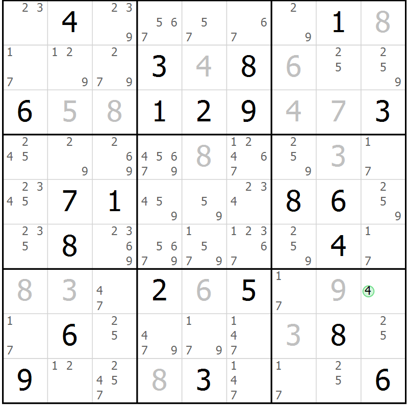 Position des candidats pour la solution de la Gr 14 page 17 du magazine de sudoku Virtuose n° 115