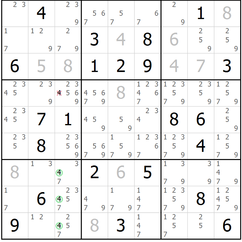 Position des candidats pour la solution de la Gr 14 page 17 du magazine de sudoku Virtuose n° 115