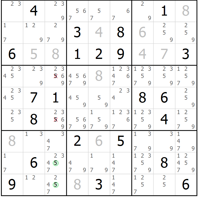 Position des candidats pour la solution de la Gr 14 page 17 du magazine de sudoku Virtuose n° 115