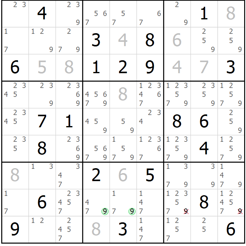 Position des candidats pour la solution de la Gr 14 page 17 du magazine de sudoku Virtuose n° 115