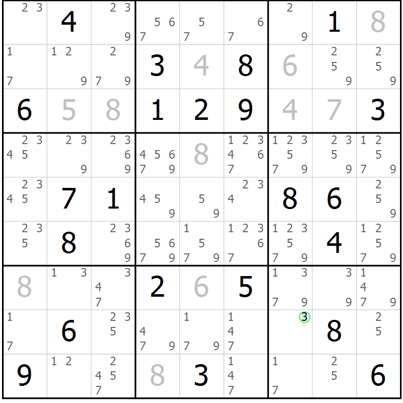 Position des candidats pour la solution de la Gr 14 page 17 du magazine de sudoku Virtuose n° 115
