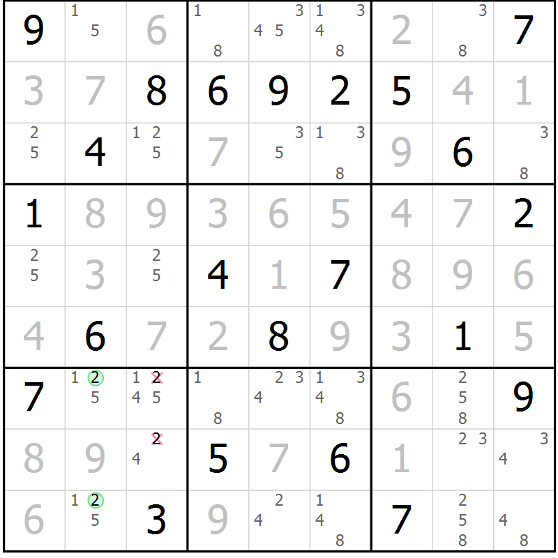 Position des candidats pour la solution de la Gr 15 page 18 du magazine de sudoku Virtuose n° 115