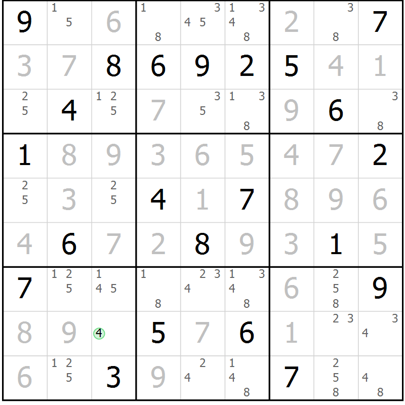Position des candidats pour la solution de la Gr 15 page 18 du magazine de sudoku Virtuose n° 115
