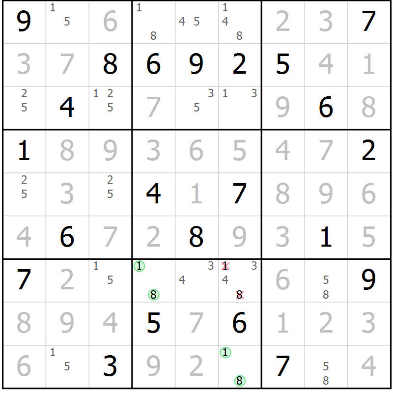 Position des candidats pour la solution de la Gr 15 page 18 du magazine de sudoku Virtuose n° 115
