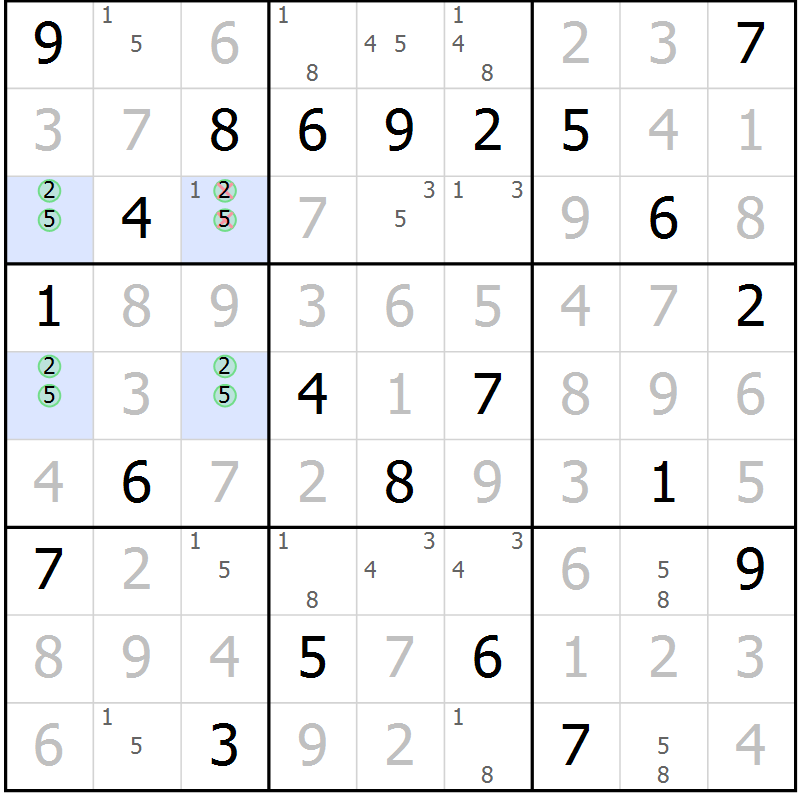 Position des candidats pour la solution de la Gr 15 page 18 du magazine de sudoku Virtuose n° 115