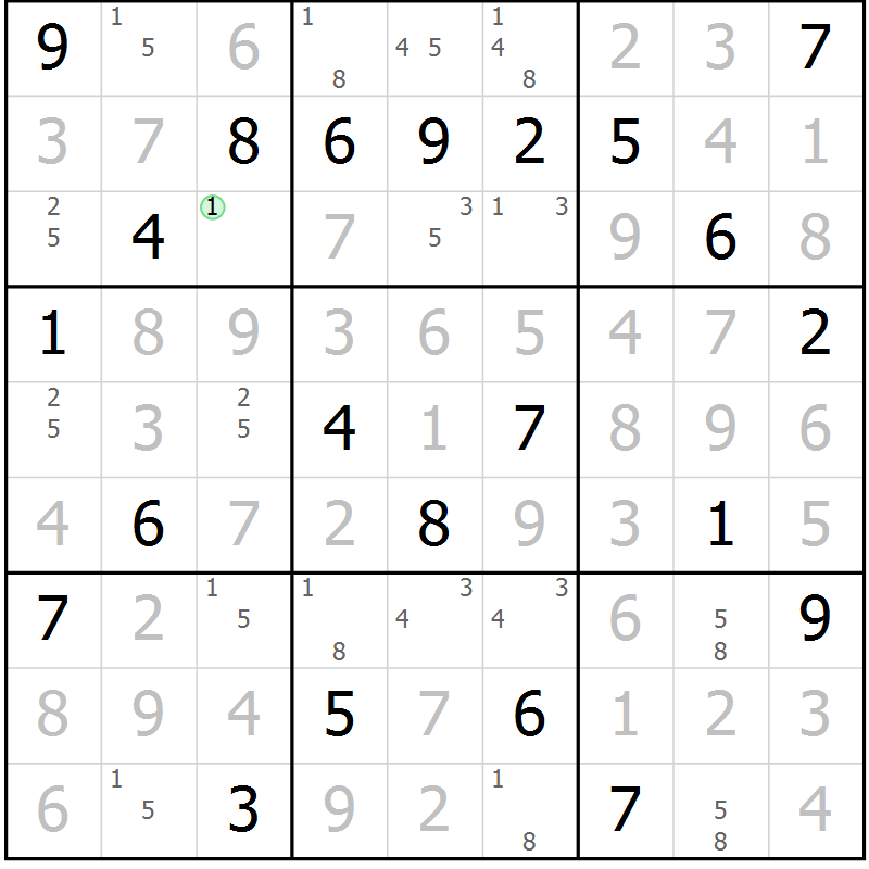 Position des candidats pour la solution de la Gr 15 page 18 du magazine de sudoku Virtuose n° 115