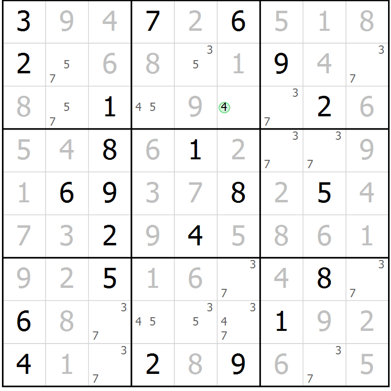 Position des candidats pour la solution de la Gr 16 page 19 du magazine de sudoku Virtuose n° 115