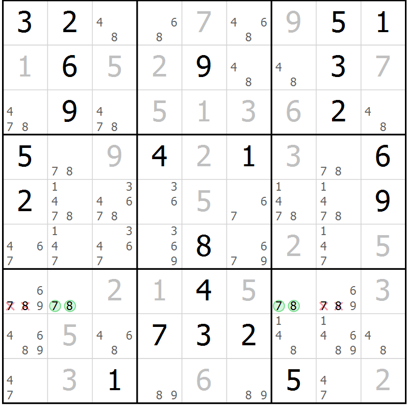 Position des candidats pour la solution de la Gr 17 page 20 du magazine de sudoku Virtuose n° 115