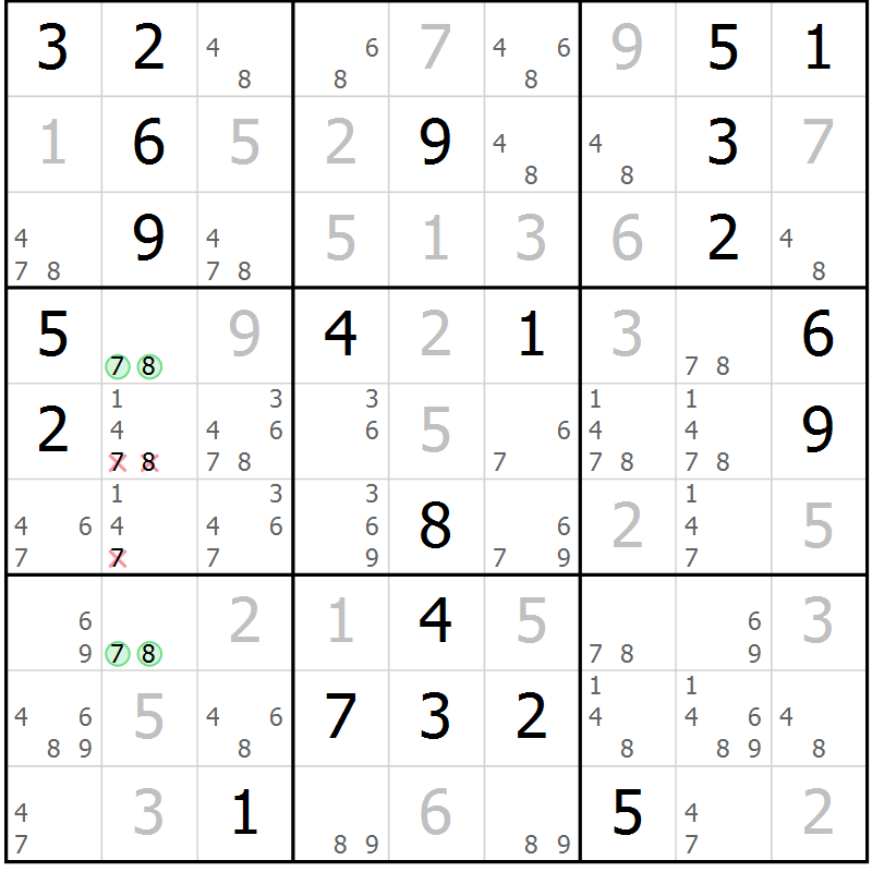 Position des candidats pour la solution de la Gr 17 page 20 du magazine de sudoku Virtuose n° 115