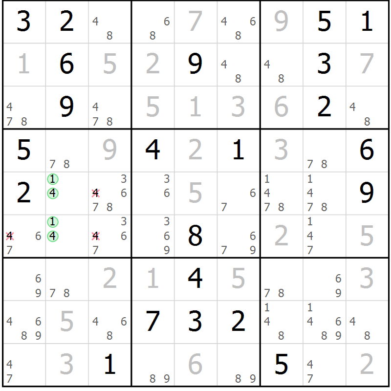 Position des candidats pour la solution de la Gr 17 page 20 du magazine de sudoku Virtuose n° 115