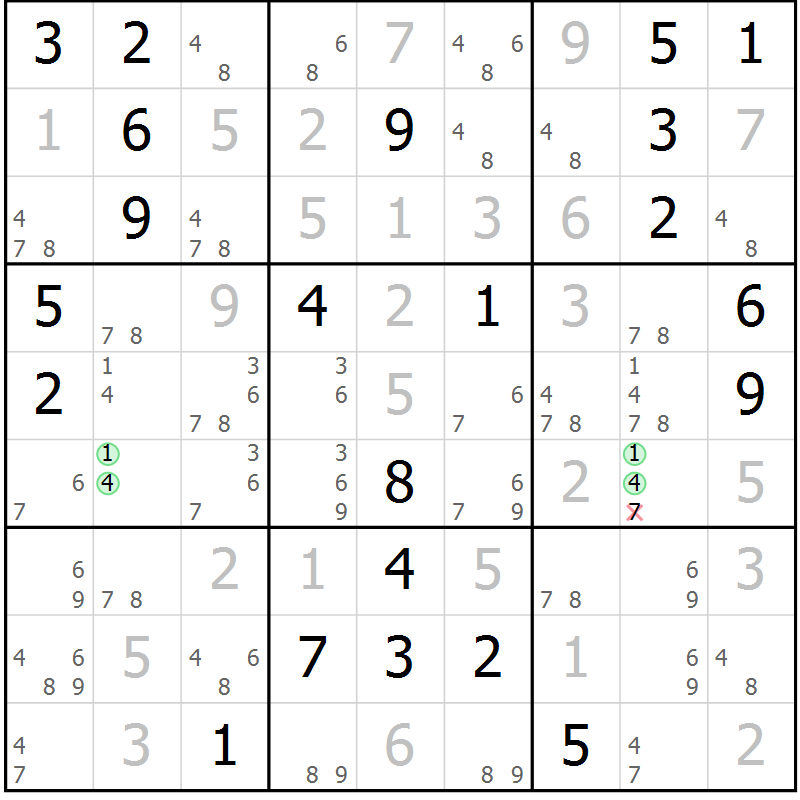 Position des candidats pour la solution de la Gr 17 page 20 du magazine de sudoku Virtuose n° 115