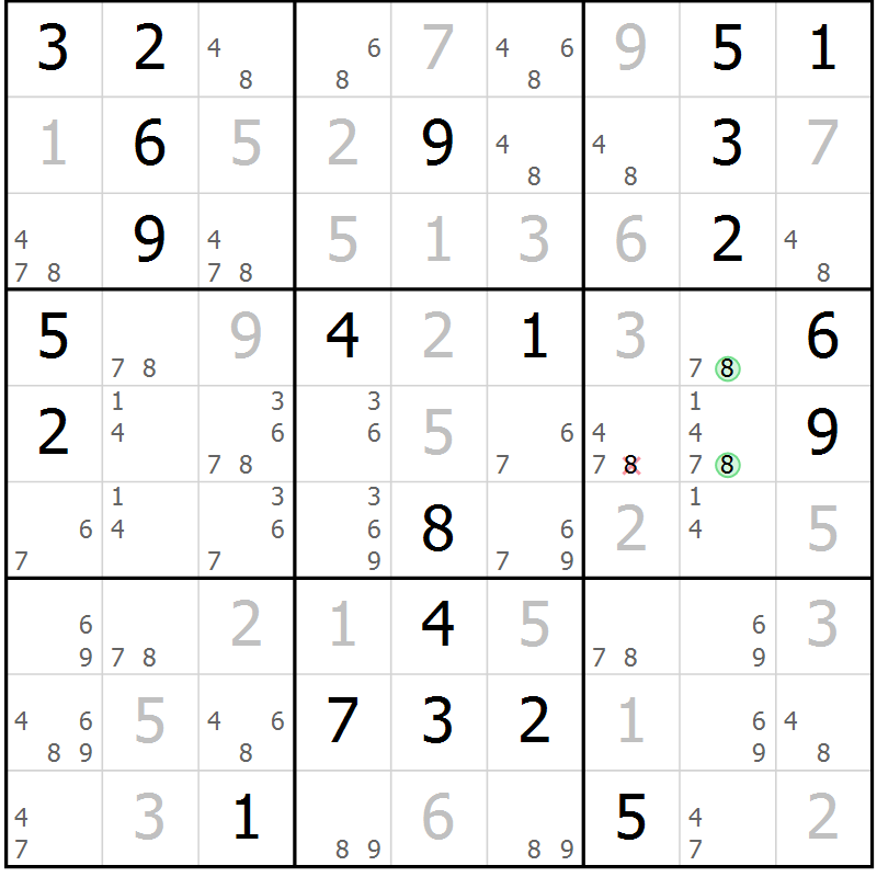 Position des candidats pour la solution de la Gr 17 page 20 du magazine de sudoku Virtuose n° 115