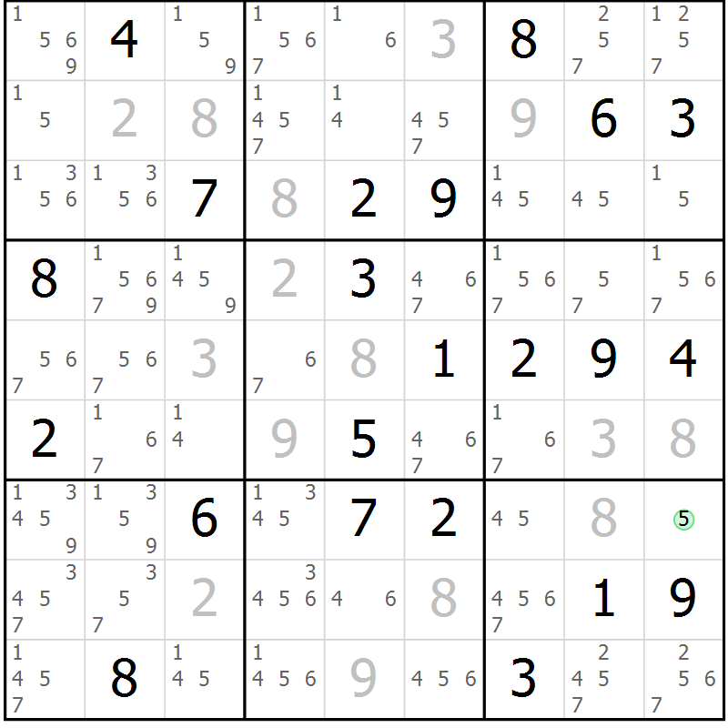Position des candidats pour la solution de la Gr 18 page 21 du magazine de sudoku Virtuose n° 115