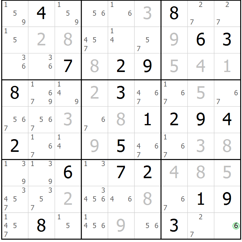 Position des candidats pour la solution de la Gr 18 page 21 du magazine de sudoku Virtuose n° 115