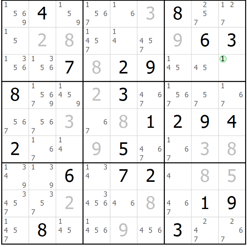 Position des candidats pour la solution de la Gr 18 page 21 du magazine de sudoku Virtuose n° 115