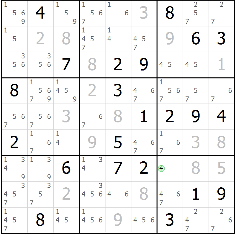 Position des candidats pour la solution de la Gr 18 page 21 du magazine de sudoku Virtuose n° 115