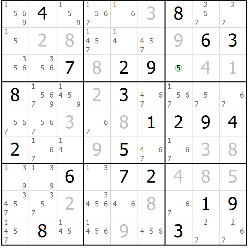 Position des candidats pour la solution de la Gr 18 page 21 du magazine de sudoku Virtuose n° 115