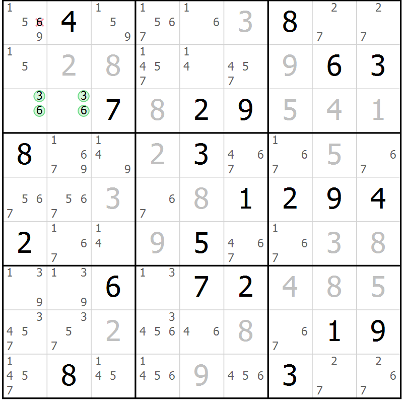 Position des candidats pour la solution de la Gr 18 page 21 du magazine de sudoku Virtuose n° 115