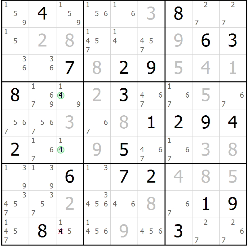Position des candidats pour la solution de la Gr 18 page 21 du magazine de sudoku Virtuose n° 115