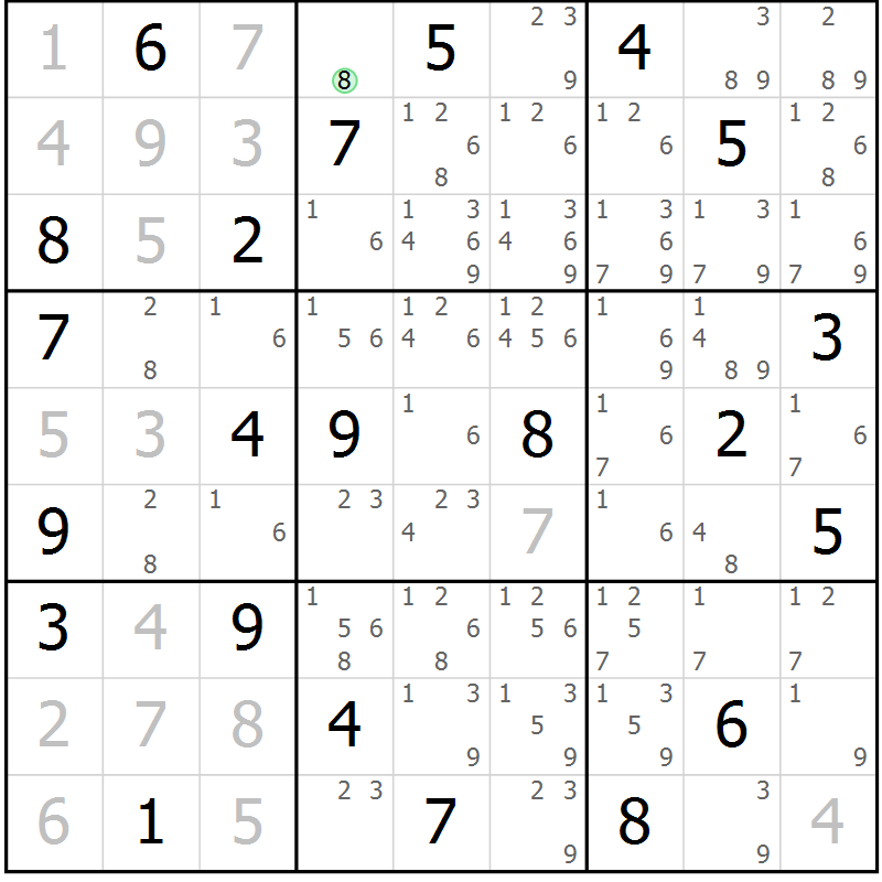 Position des candidats pour la solution de la Gr 19 page 22 du magazine de sudoku Virtuose n° 115