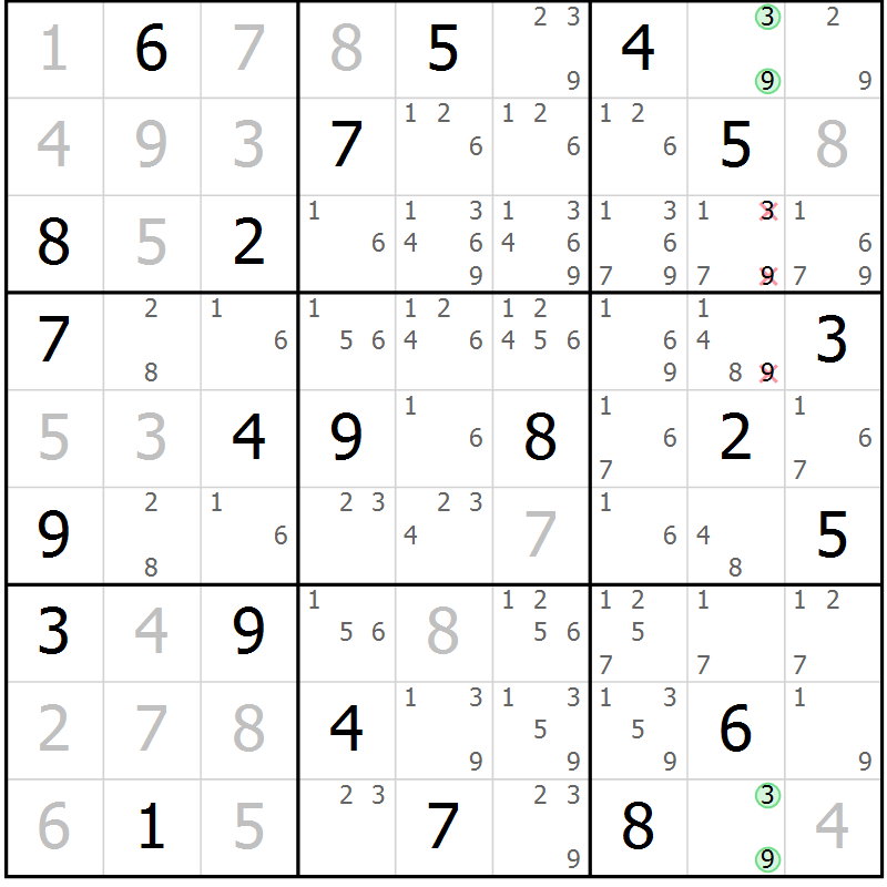 Position des candidats pour la solution de la Gr 19 page 22 du magazine de sudoku Virtuose n° 115