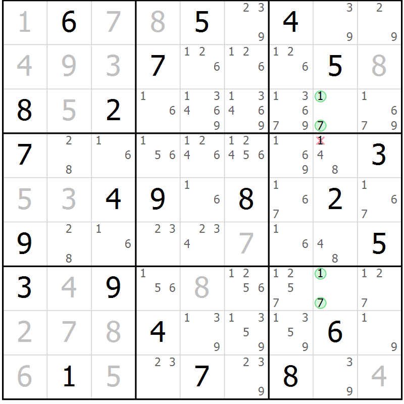 Position des candidats pour la solution de la Gr 19 page 22 du magazine de sudoku Virtuose n° 115