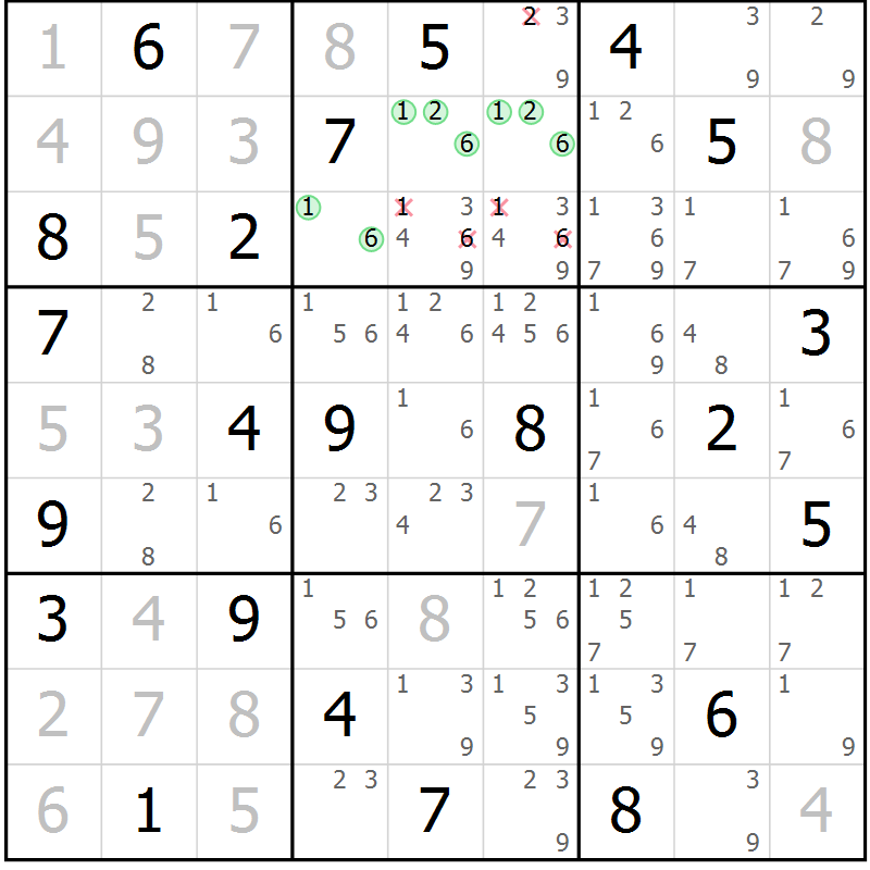 Position des candidats pour la solution de la Gr 19 page 22 du magazine de sudoku Virtuose n° 115
