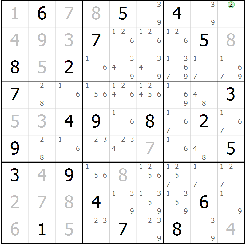 Position des candidats pour la solution de la Gr 19 page 22 du magazine de sudoku Virtuose n° 115