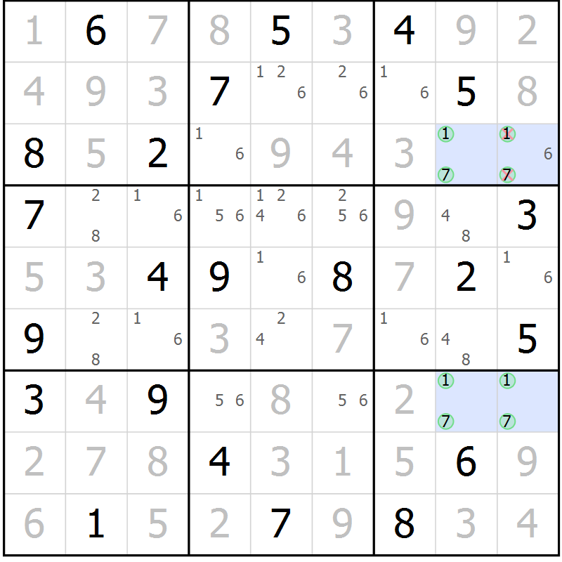 Position des candidats pour la solution de la Gr 19 page 22 du magazine de sudoku Virtuose n° 115