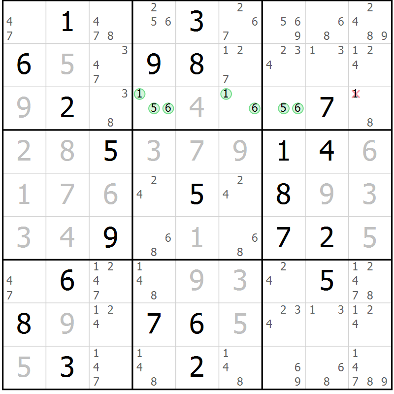 Position des candidats pour la solution de la Gr 2 page 5 du magazine de sudoku Virtuose n° 115