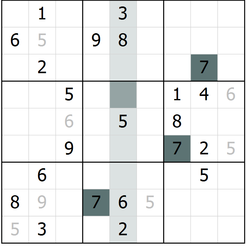 Position des candidats pour la solution de la Gr 2 page 5 du magazine de sudoku Virtuose n° 115