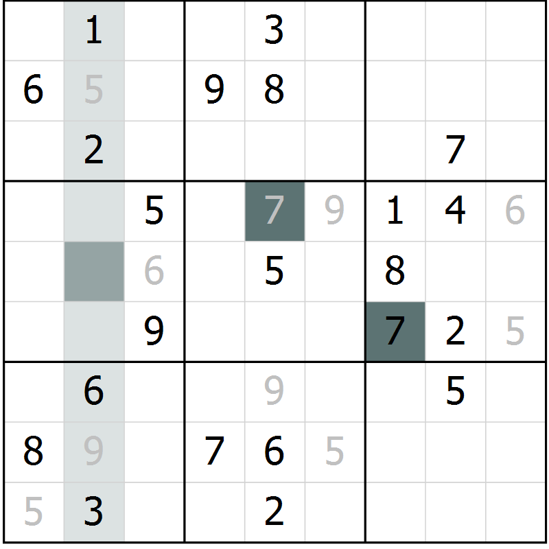 Position des candidats pour la solution de la Gr 2 page 5 du magazine de sudoku Virtuose n° 115