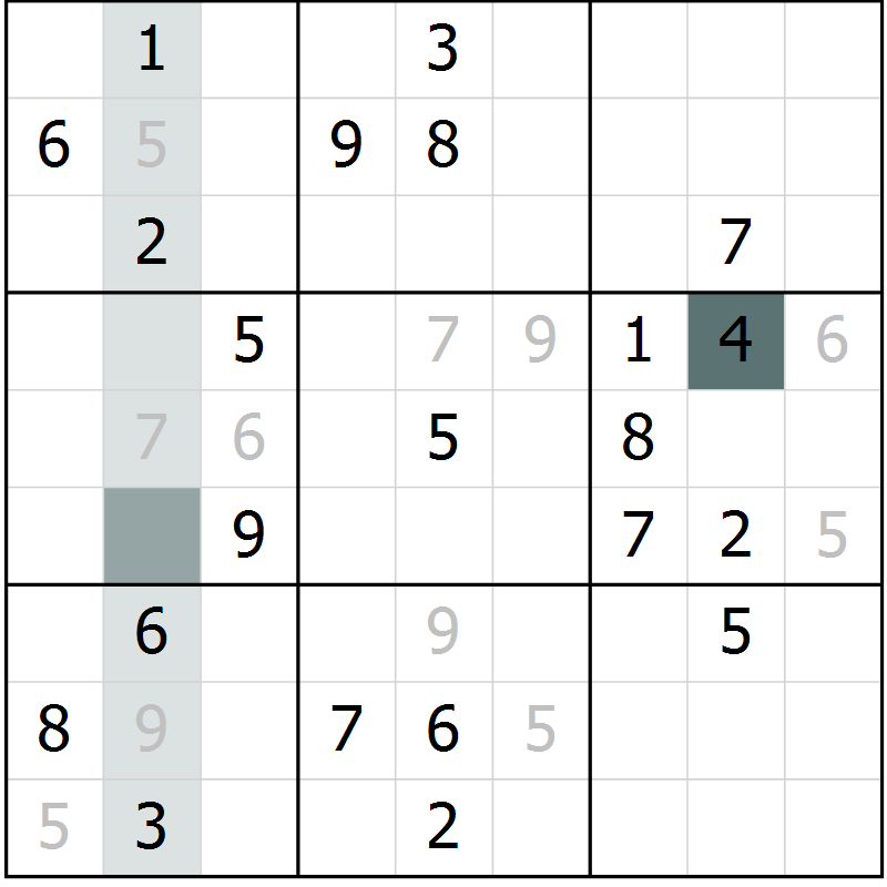 Position des candidats pour la solution de la Gr 2 page 5 du magazine de sudoku Virtuose n° 115