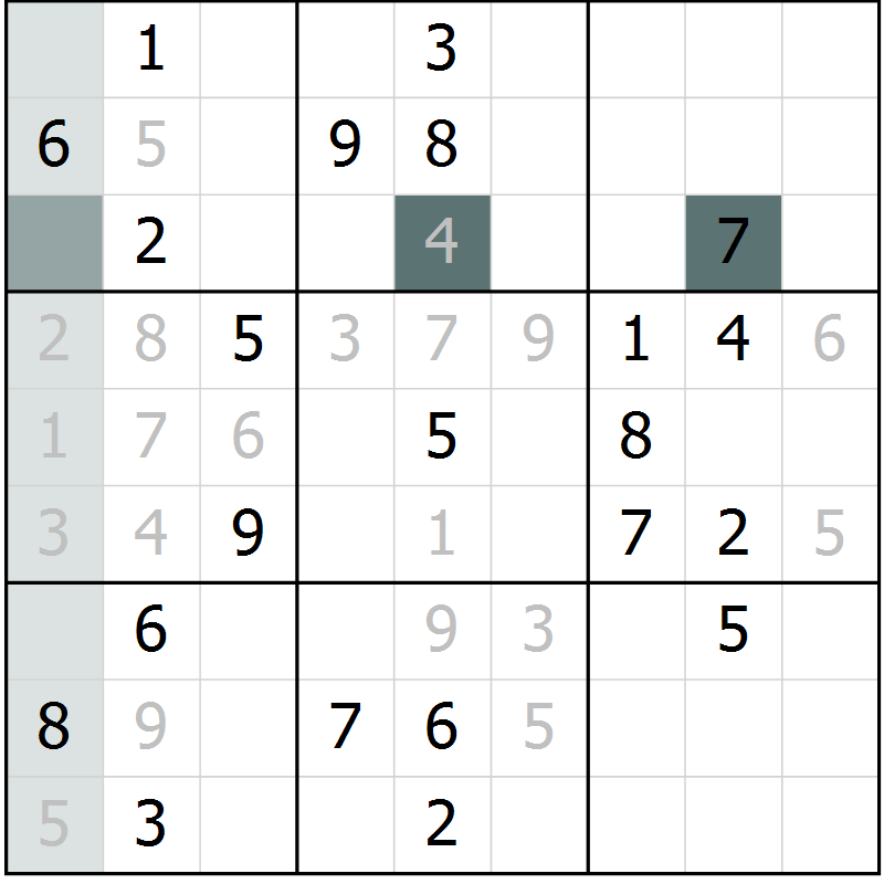 Position des candidats pour la solution de la Gr 2 page 5 du magazine de sudoku Virtuose n° 115