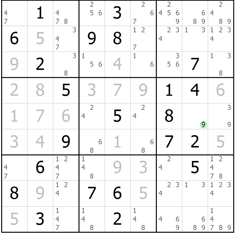 Position des candidats pour la solution de la Gr 2 page 5 du magazine de sudoku Virtuose n° 115