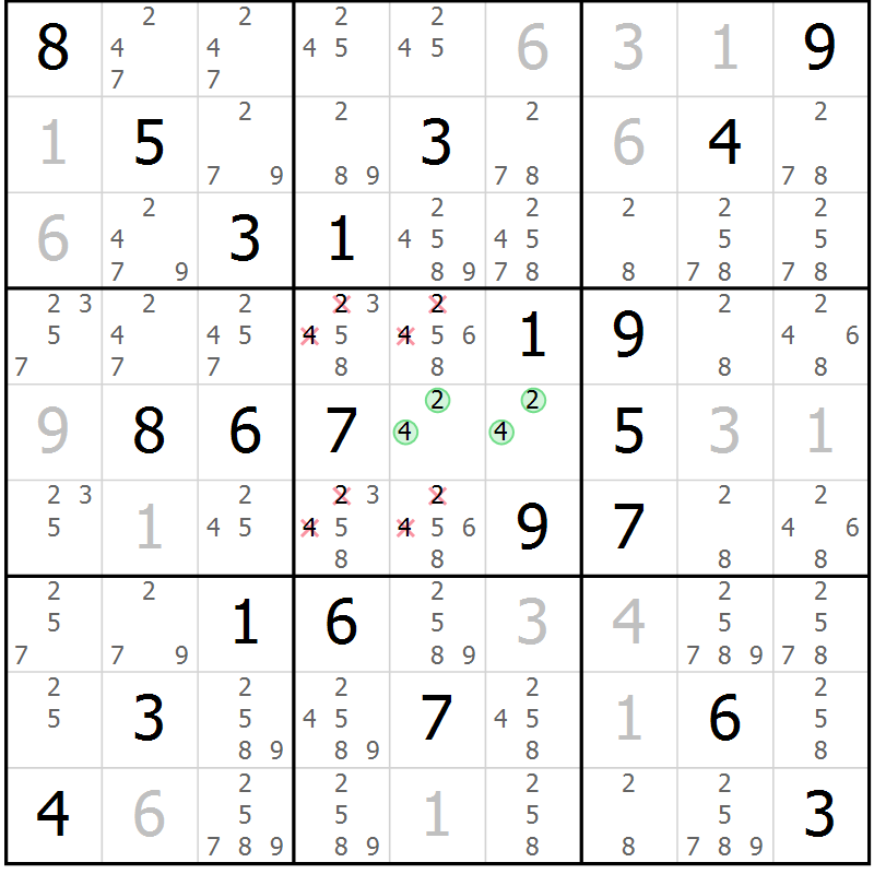 Position des candidats pour la solution de la Gr 20 page 23 du magazine de sudoku Virtuose n° 115