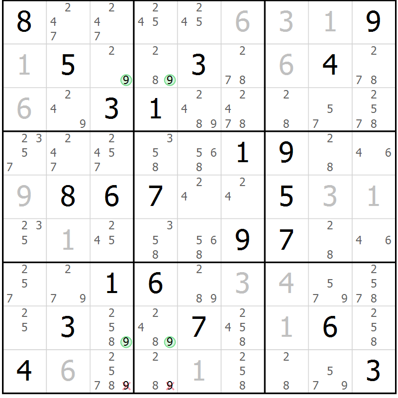 Position des candidats pour la solution de la Gr 20 page 23 du magazine de sudoku Virtuose n° 115