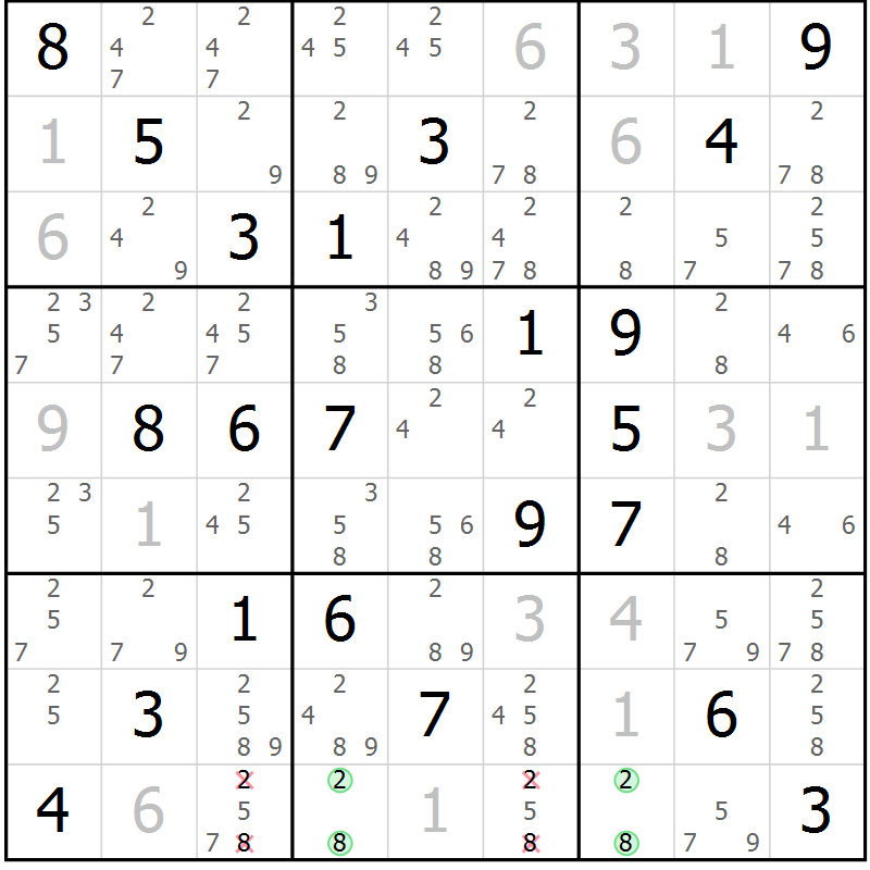 Position des candidats pour la solution de la Gr 20 page 23 du magazine de sudoku Virtuose n° 115