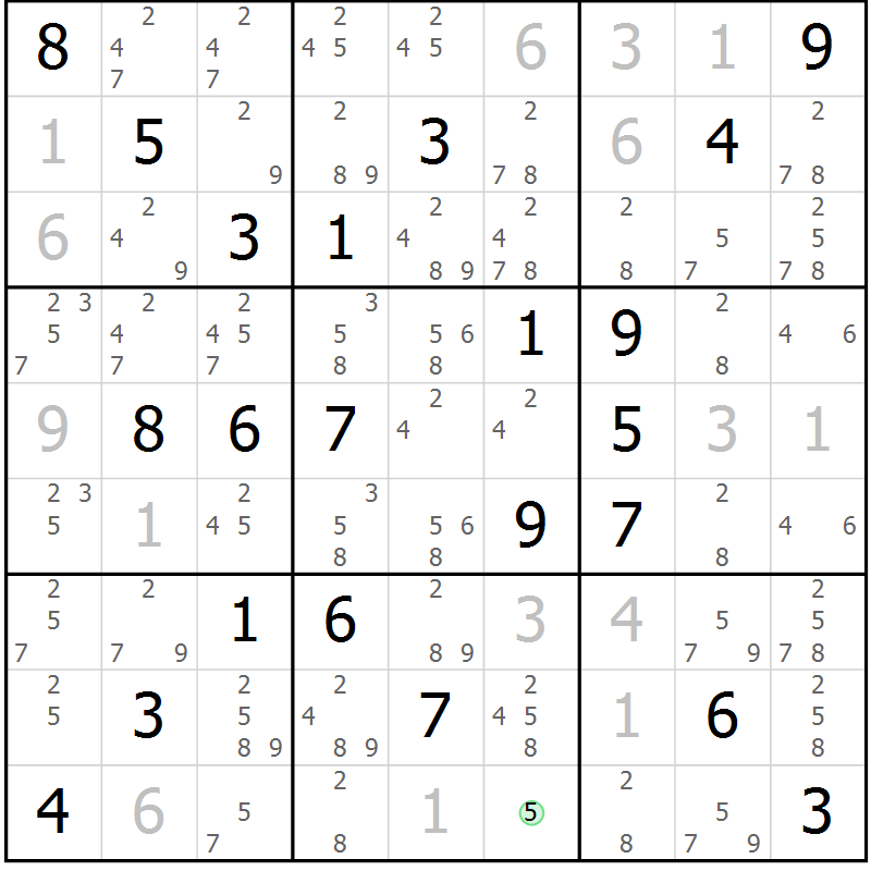 Position des candidats pour la solution de la Gr 20 page 23 du magazine de sudoku Virtuose n° 115