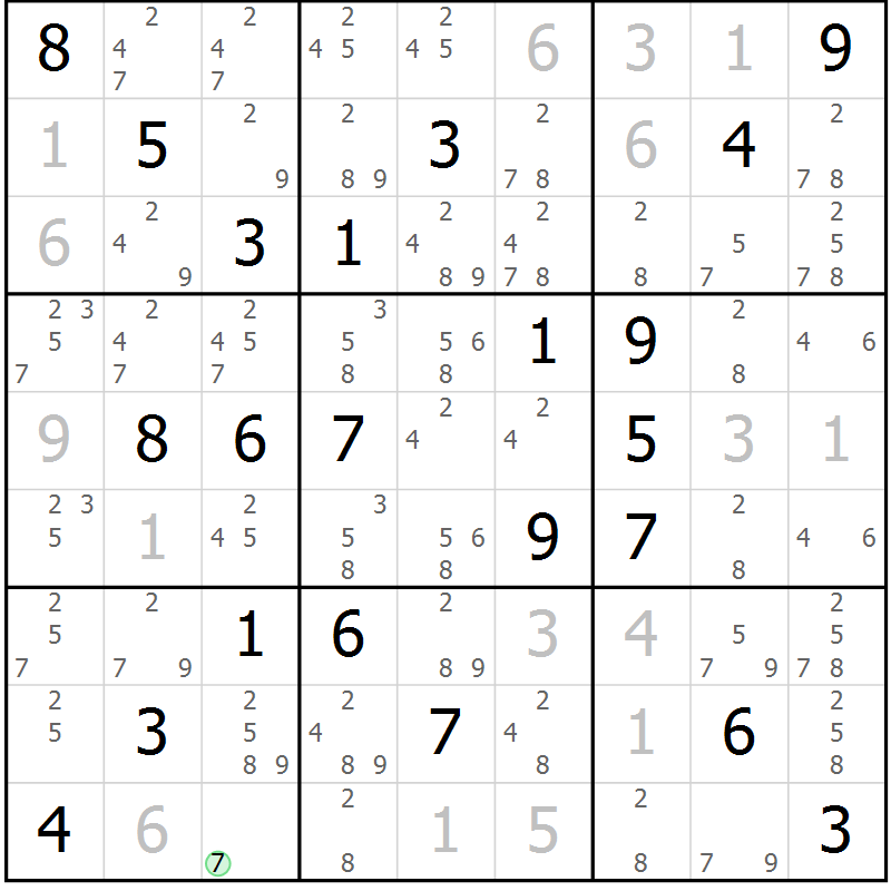 Position des candidats pour la solution de la Gr 20 page 23 du magazine de sudoku Virtuose n° 115