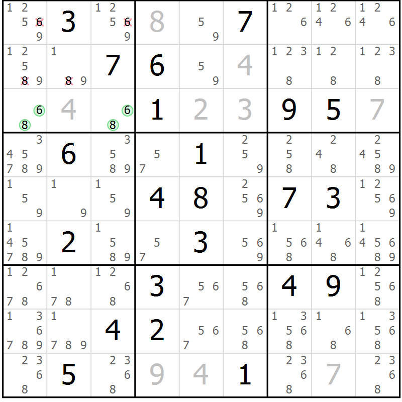 Position des candidats pour la solution de la Gr 21 page 24 du magazine de sudoku Virtuose n° 115