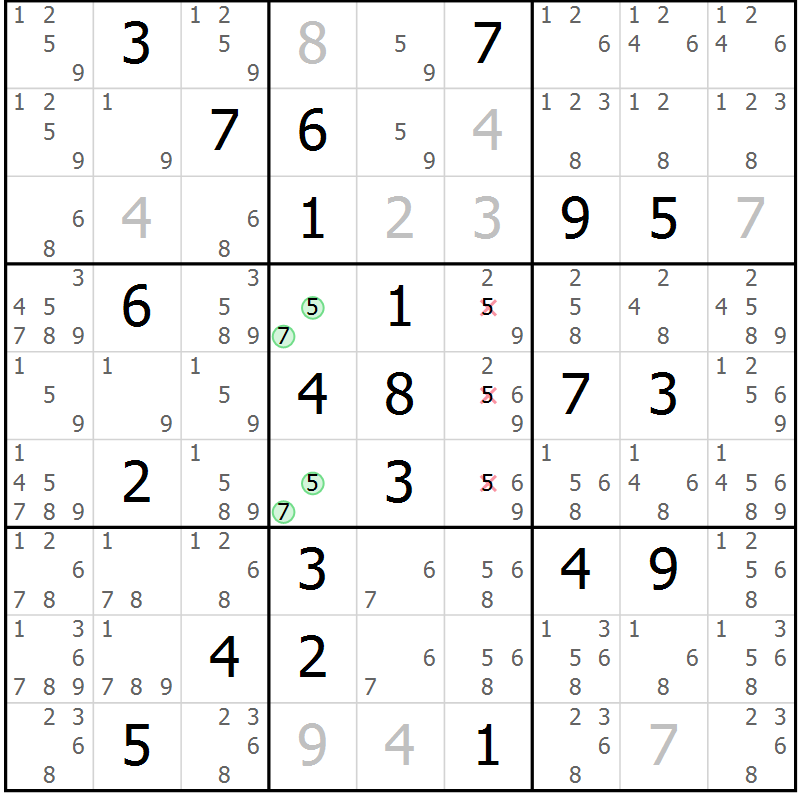 Position des candidats pour la solution de la Gr 21 page 24 du magazine de sudoku Virtuose n° 115
