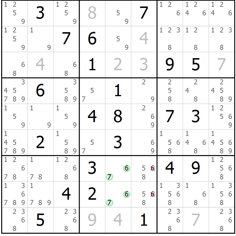 Position des candidats pour la solution de la Gr 21 page 24 du magazine de sudoku Virtuose n° 115
