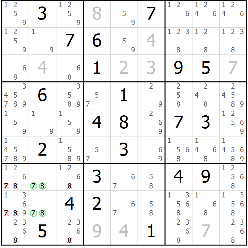 Position des candidats pour la solution de la Gr 21 page 24 du magazine de sudoku Virtuose n° 115