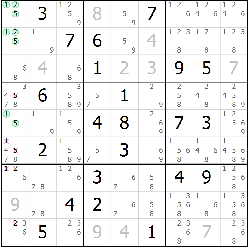 Position des candidats pour la solution de la Gr 21 page 24 du magazine de sudoku Virtuose n° 115