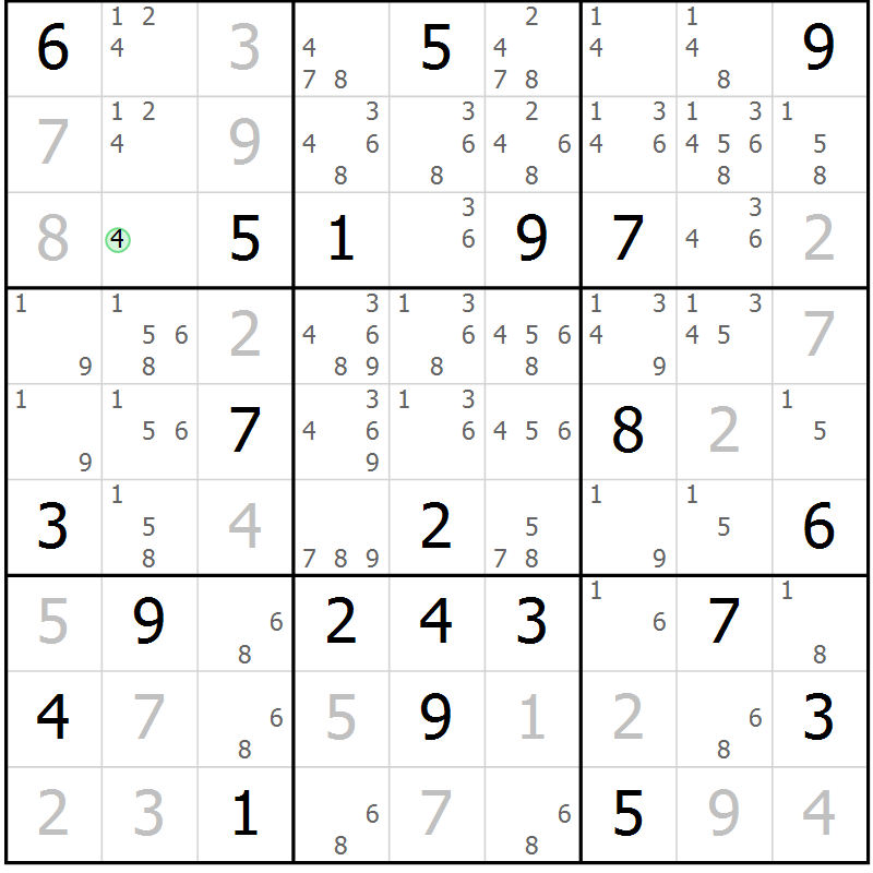 Position des candidats pour la solution de la Gr 22 page 25 du magazine de sudoku Virtuose n° 115