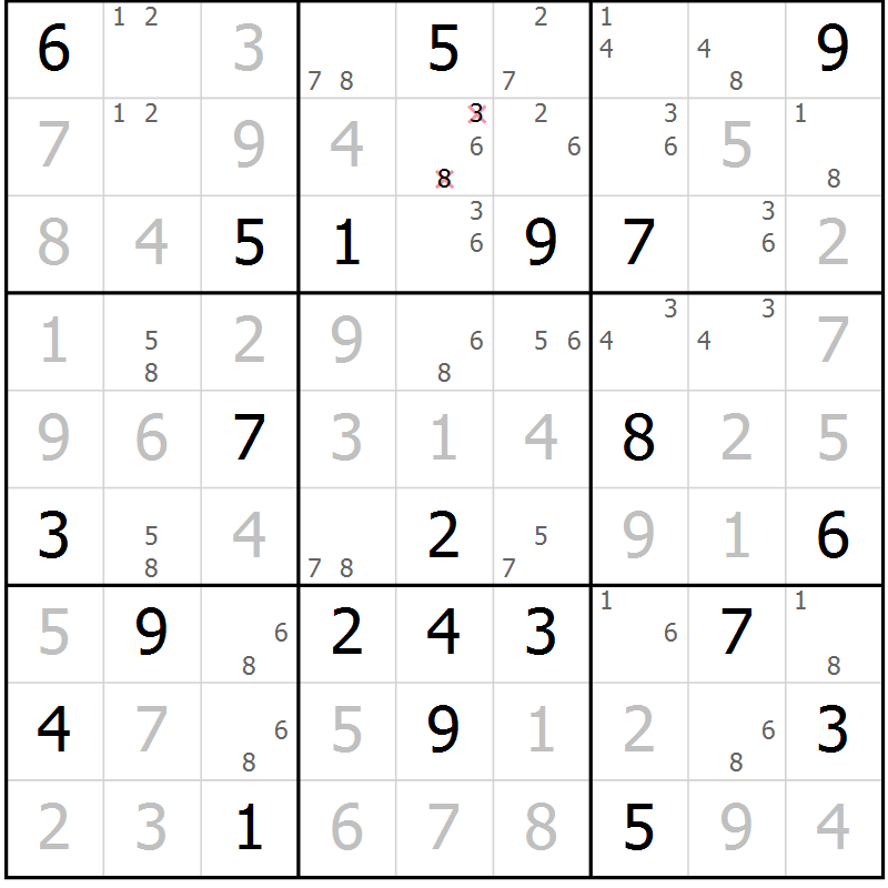 Position des candidats pour la solution de la Gr 22 page 25 du magazine de sudoku Virtuose n° 115