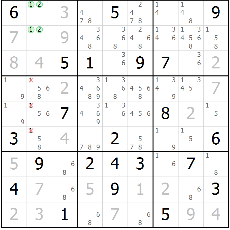 Position des candidats pour la solution de la Gr 22 page 25 du magazine de sudoku Virtuose n° 115