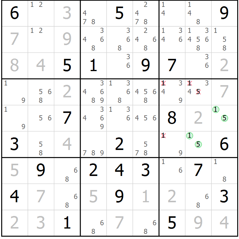 Position des candidats pour la solution de la Gr 22 page 25 du magazine de sudoku Virtuose n° 115