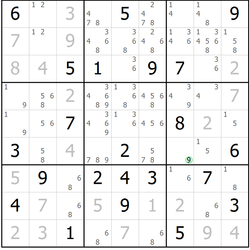 Position des candidats pour la solution de la Gr 22 page 25 du magazine de sudoku Virtuose n° 115